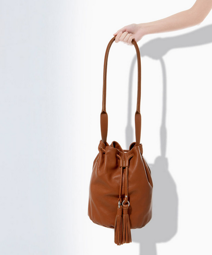 ZARA LEATHER BUCKET BAG WITH TASSELS