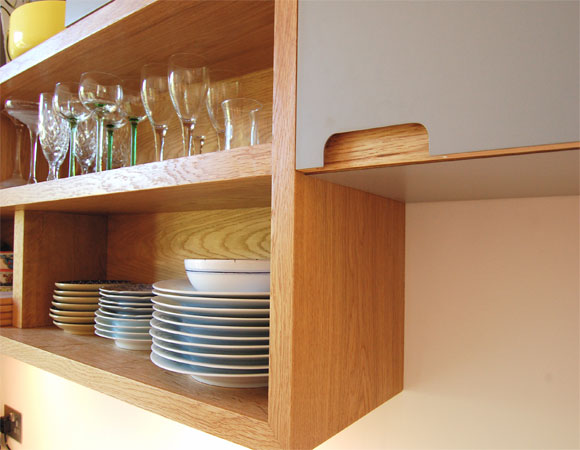 hand made kitchen storage shelves