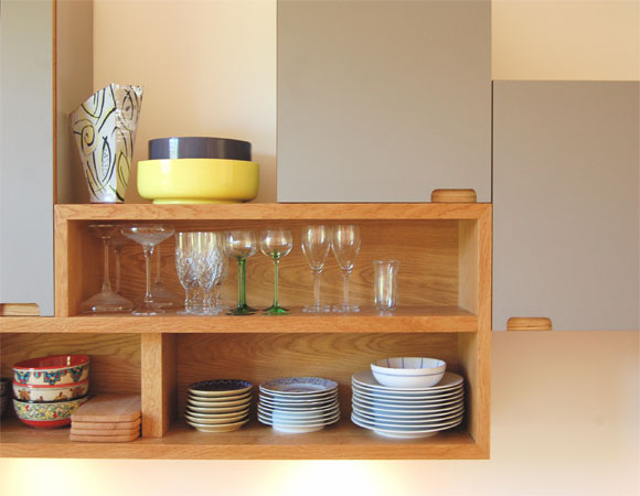 Wood crafted kitchen shelving display unit