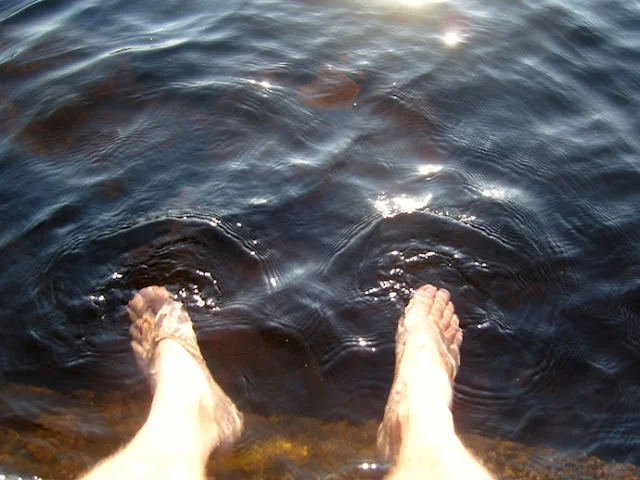 With a filter, you can get safe water even after I've put my feet in the drink.