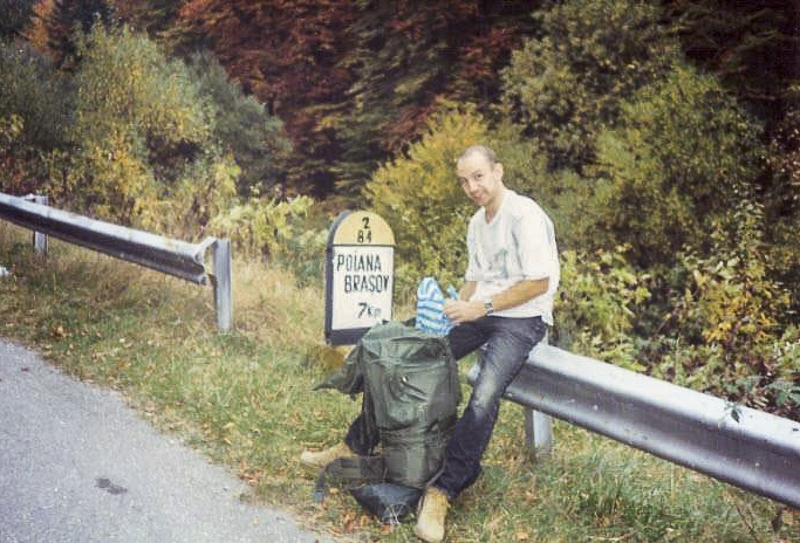 The author, glad to still have all his limbs. Note the external frame backpack, and appropriate legwear.