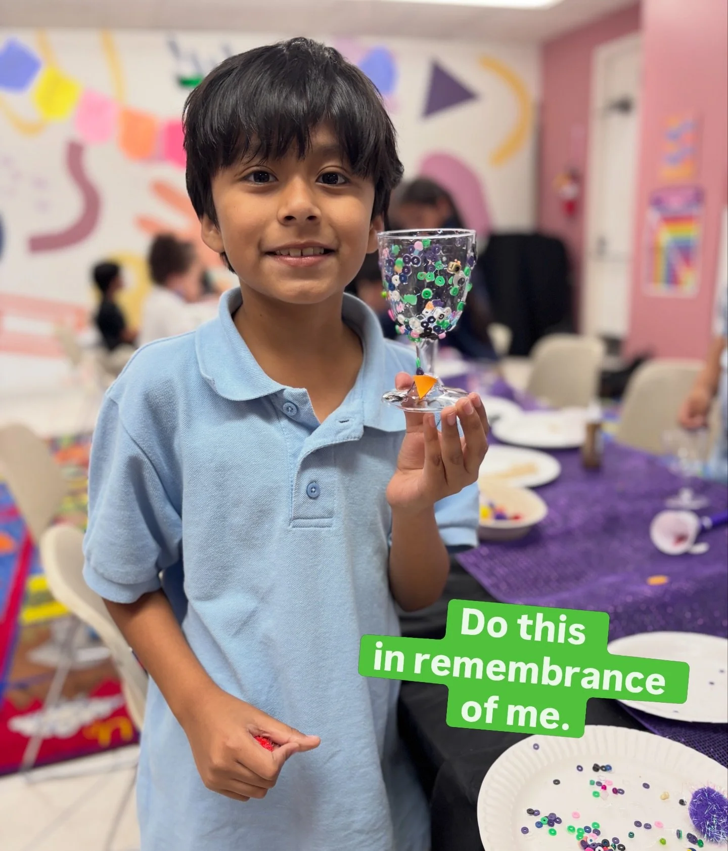 Remembering Jesus with every ordinary sip. What a sacrifice He made to bring US a new promise - a new way, and new life if we will believe and receive it. 

In Luke 22 Jesus shows his disciples the model to remember him by. Campers got to create thei