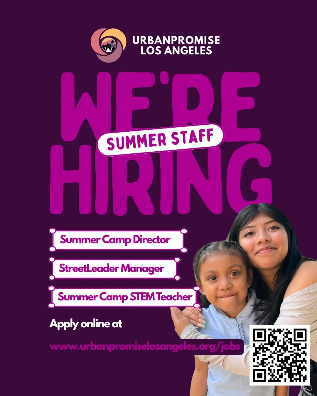 We&rsquo;re hiring for Summer Camp 2026 ☀️ June 29 - July 31

UrbanPromise Los Angeles is a faith-based nonprofit in Canoga Park dedicated to reaching children, raising leaders, and restoring community. Through our summer camp, we create a safe, joy-