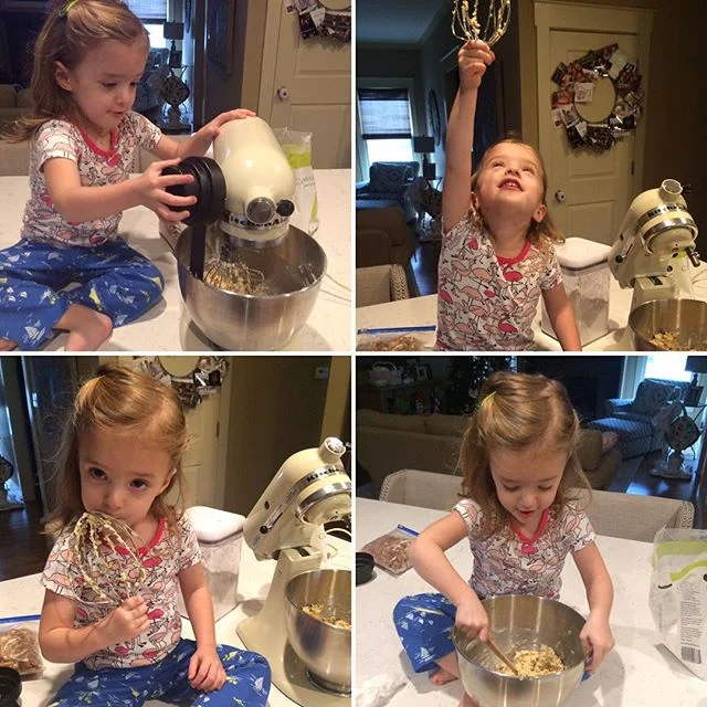 &quot;Mommy, I lick this? It's ok? You sure? It's ok if I lick this?&quot; Making memories baking cookies. Hattie was under the weather this week so we stayed in for three days straight to get her healthy for Christmas. #Christmasovergram #pjsallday