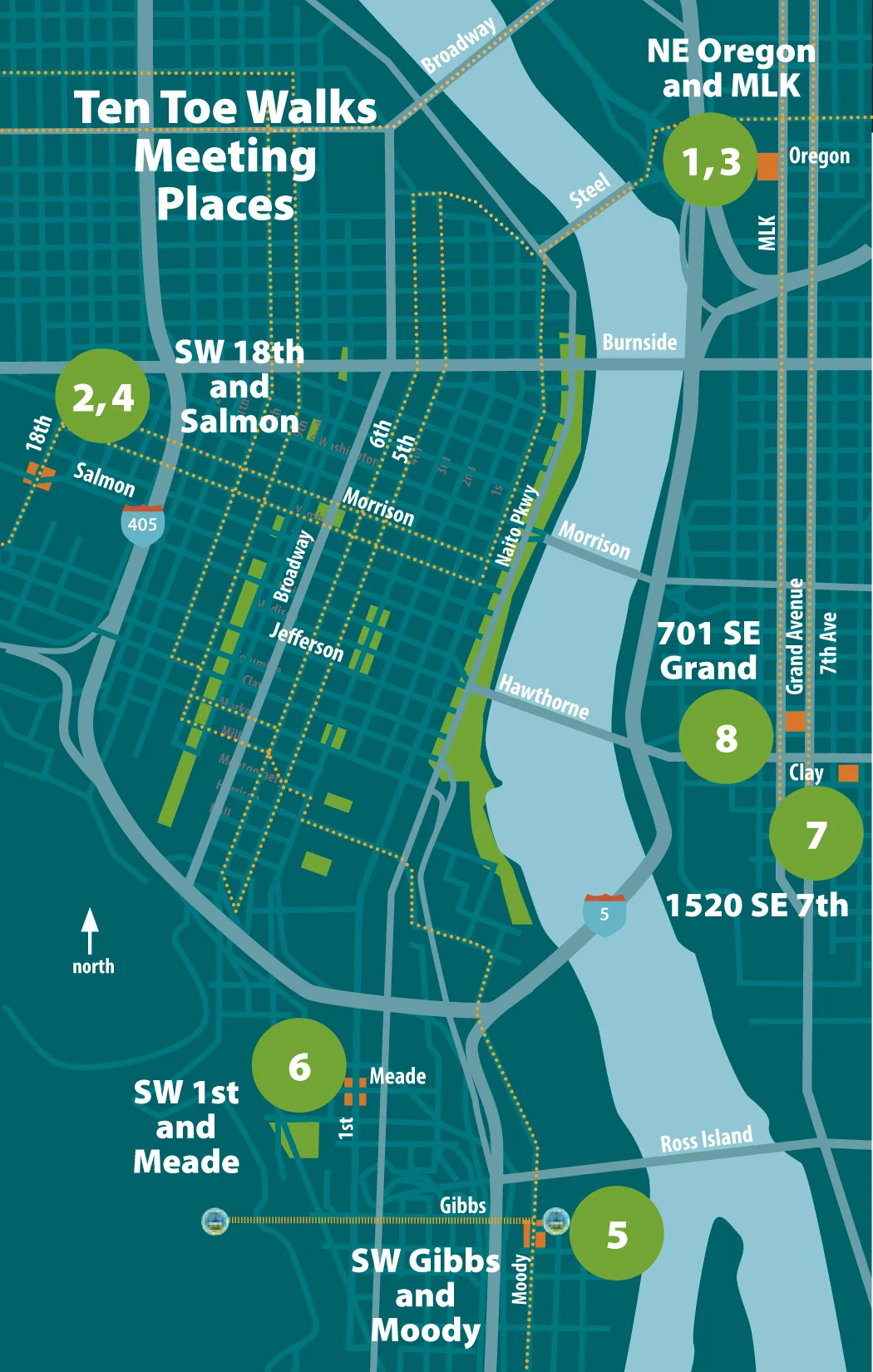 A Ten Toe Walks map that I originated and drew for the 2013 summer walk series, part of SmartTrips.