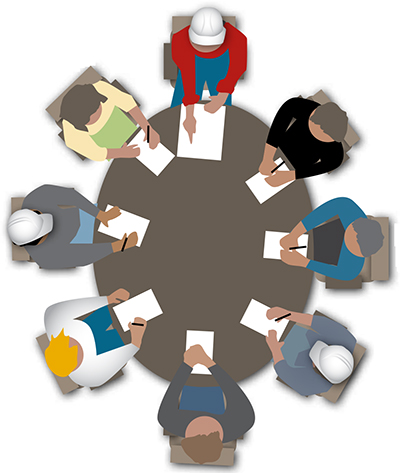 Illustration for a proposal for a construction company showing stakeholders sitting around a conference table