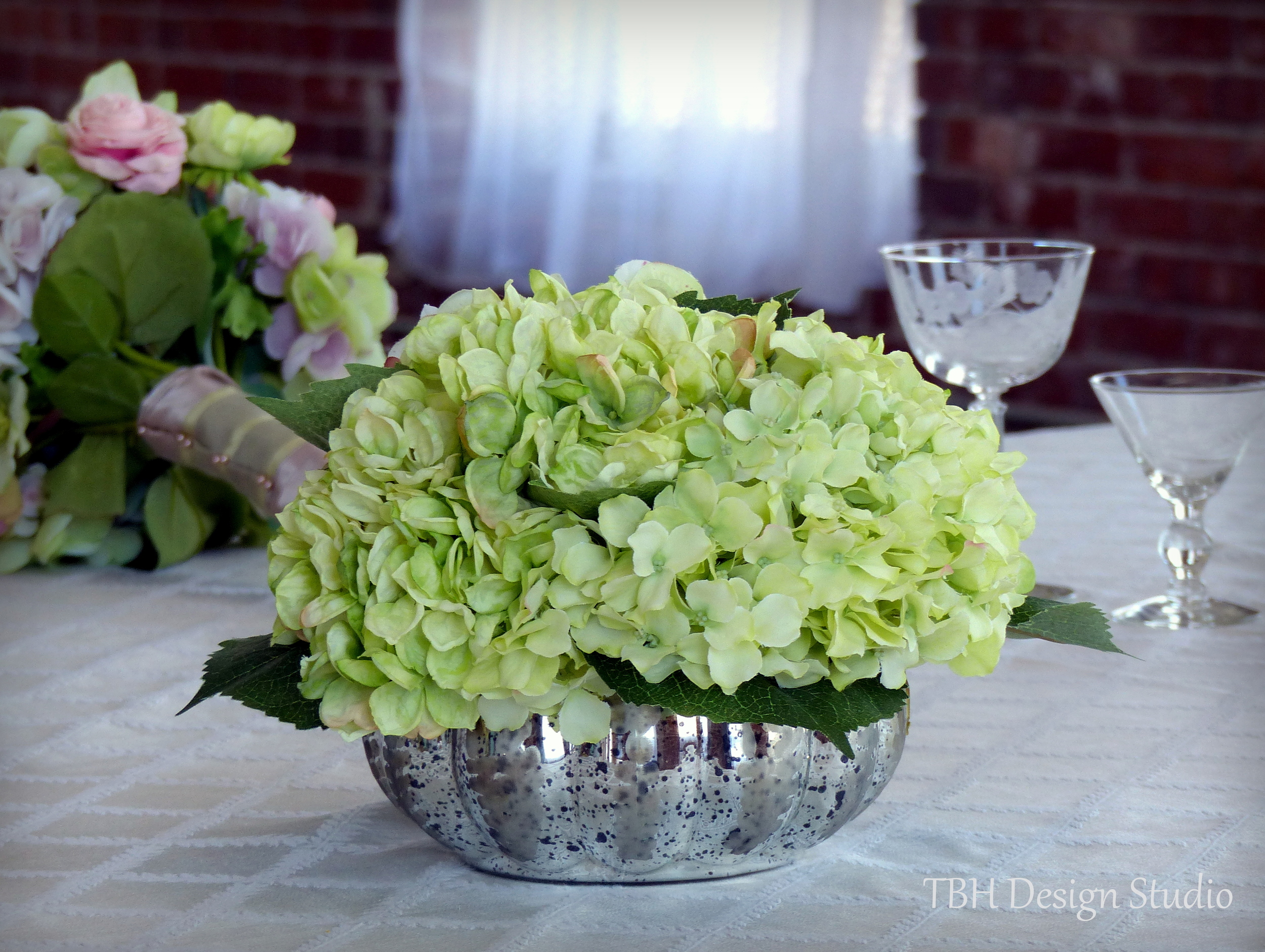 limelight hydrangea in mercury bowl