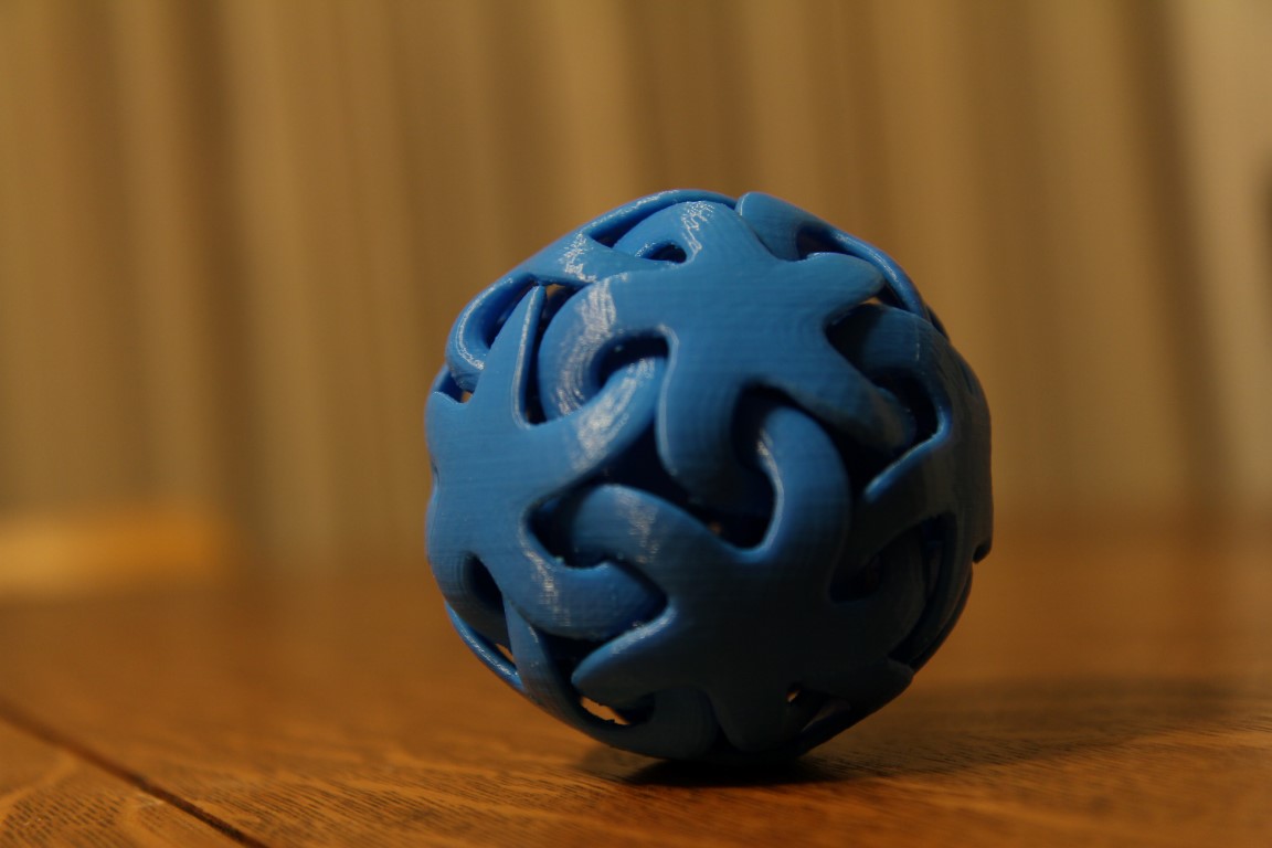  3D printed using a MakerBot Replicator 2 in Blue PLA. Designed in TopMod2. 