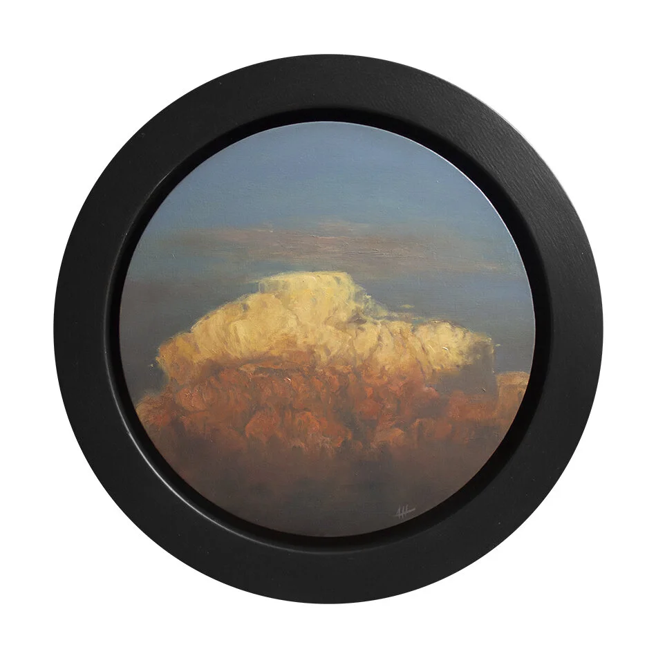 "Dreaming of Outside" Oil Painting  8"x8" Round (Framed)