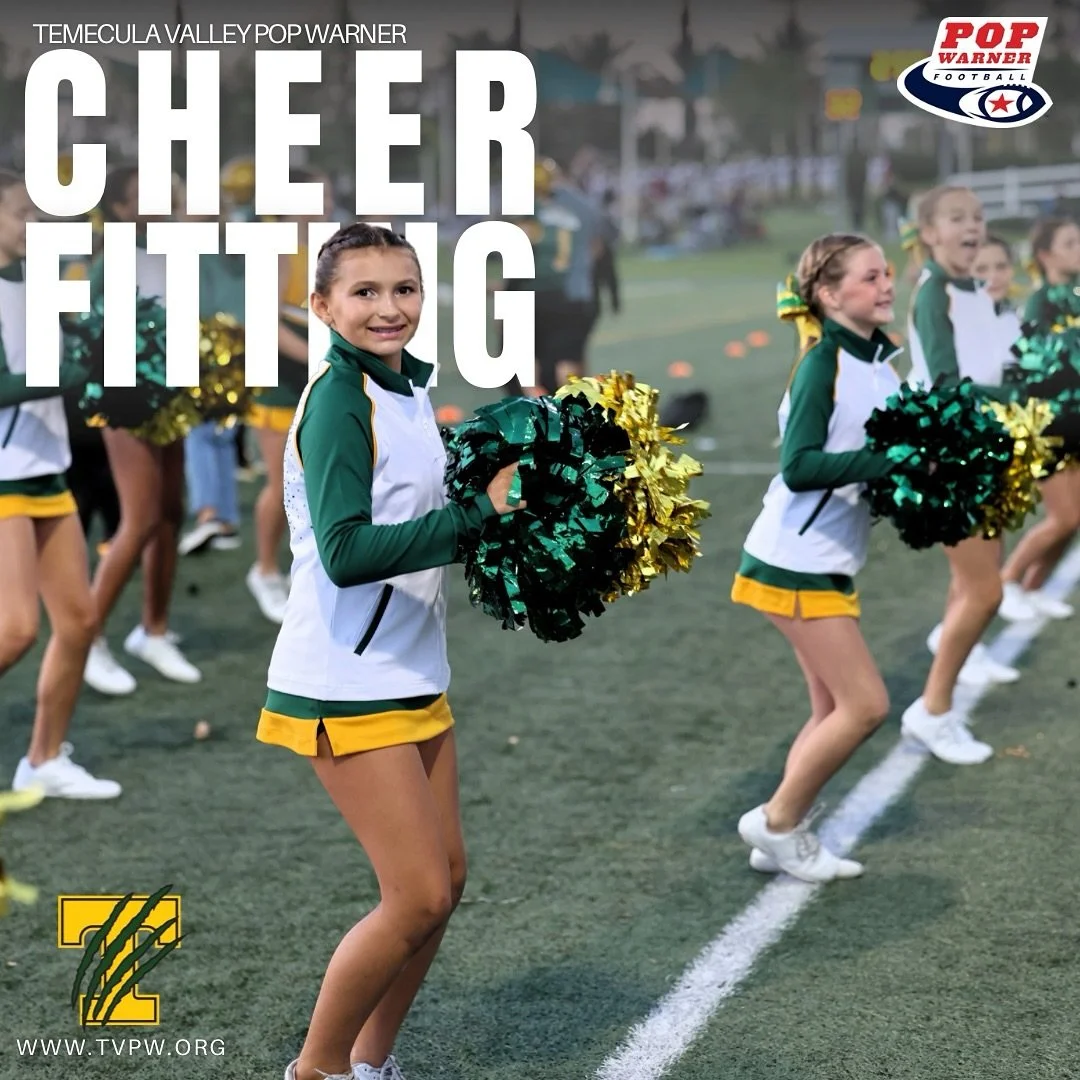 📣 Calling all Cheerleaders!📣

Mandatory uniform fitting day is almost here! 🗓️✨ 

Join us on May 24th at Hope Lutheran Church, 29043 Vallejo Ave, Temecula, from 9 AM to 1 PM for your chance to try on and order your brand new cheer uniforms. Please
