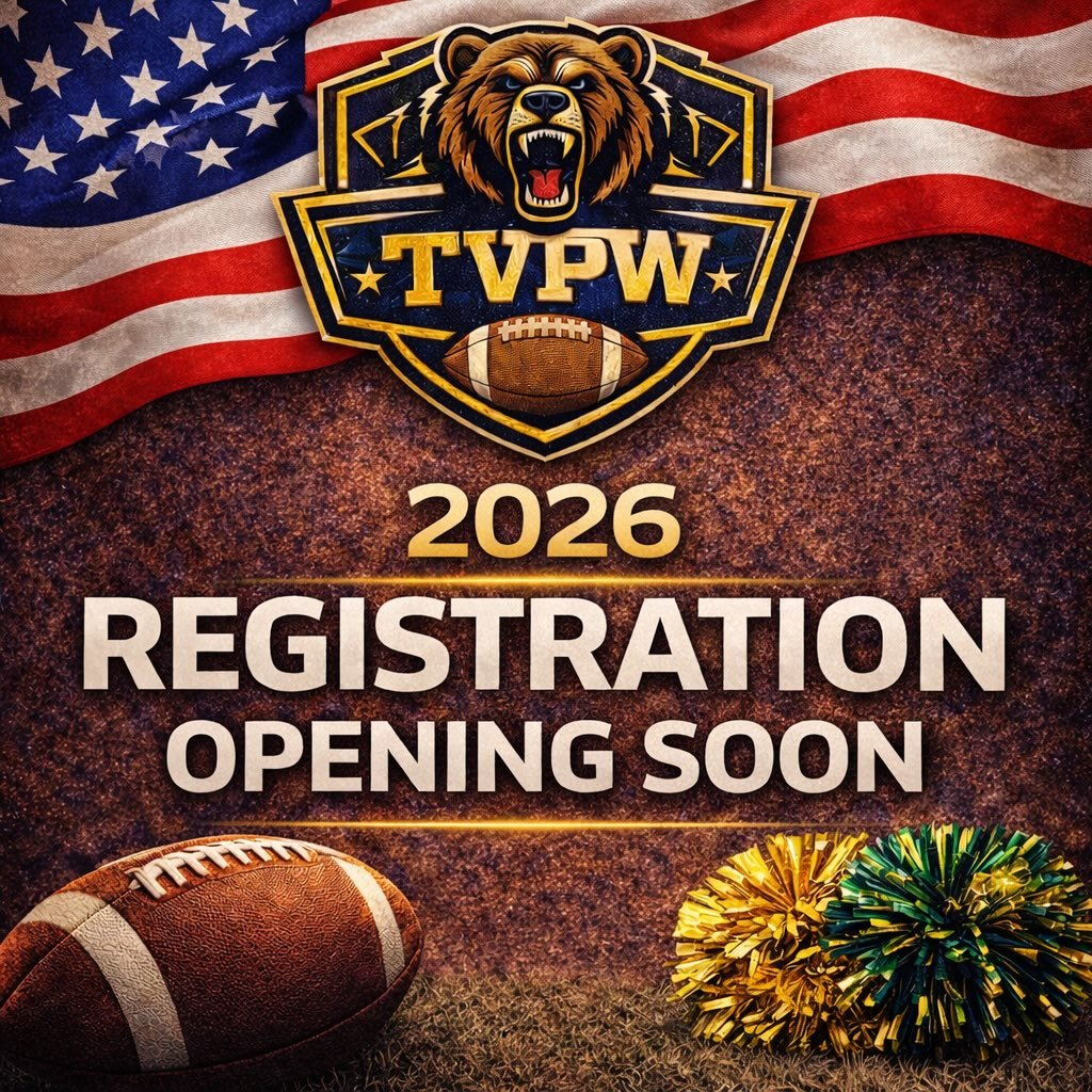 2026 TVPW Registration Opening Soon! 

Get ready, TVPW families football and cheer registration for the 2026 season is opening soon!

We&rsquo;re gearing up for another exciting year! 

📅 Registration opens late February
📣 Stay tuned for more detai