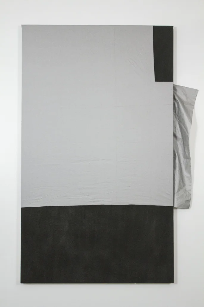 Part 1, 2014%0DAcrylic enamel, glass powder, and aluminized fabric on canvas 54 x 38 inches (approximate)_1.jpg