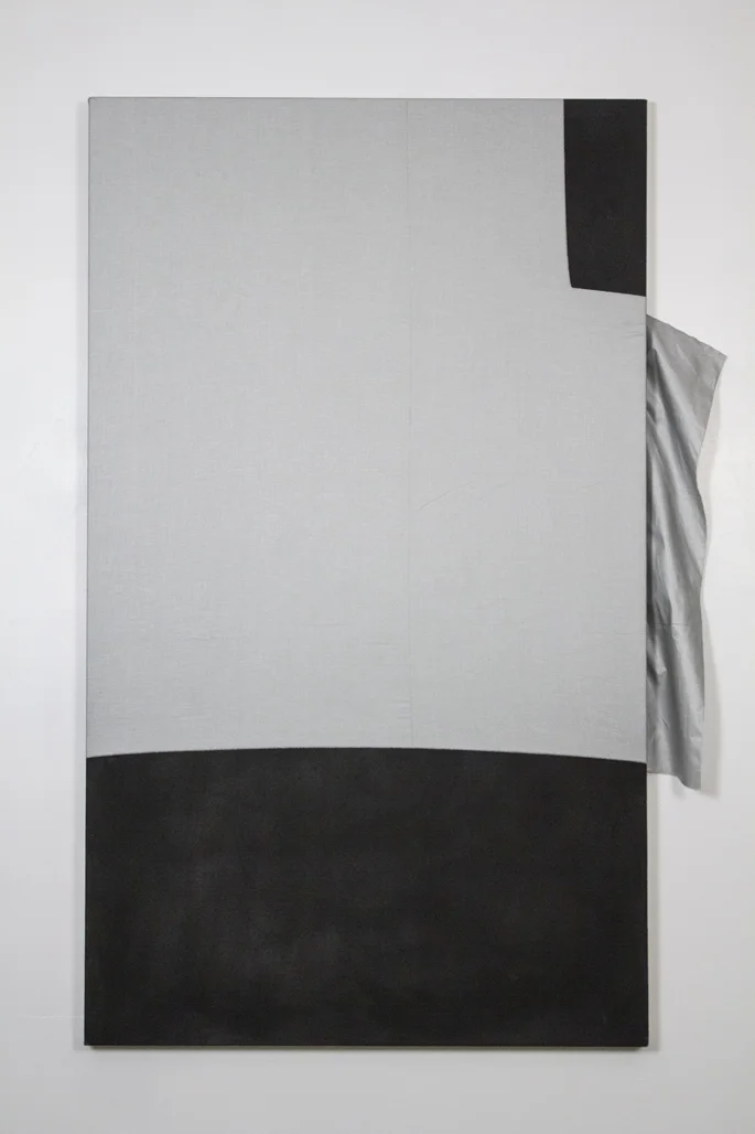 Part 2, 2014%0DAcrylic enamel, glass powder, and aluminized fabric on canvas 54 x 38 inches (approximate)_1.jpg