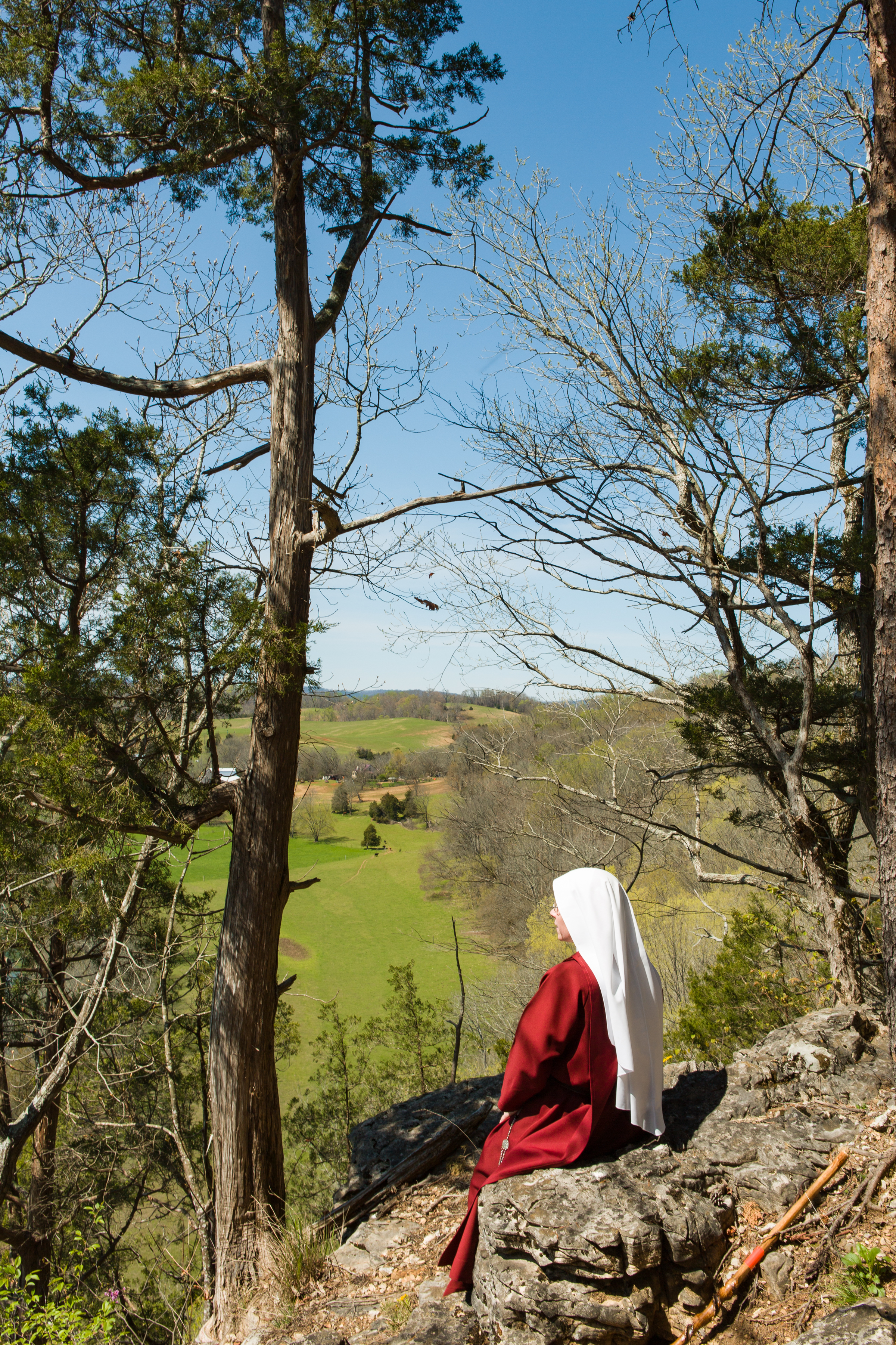 One of the sisters looking over the valley by the river.