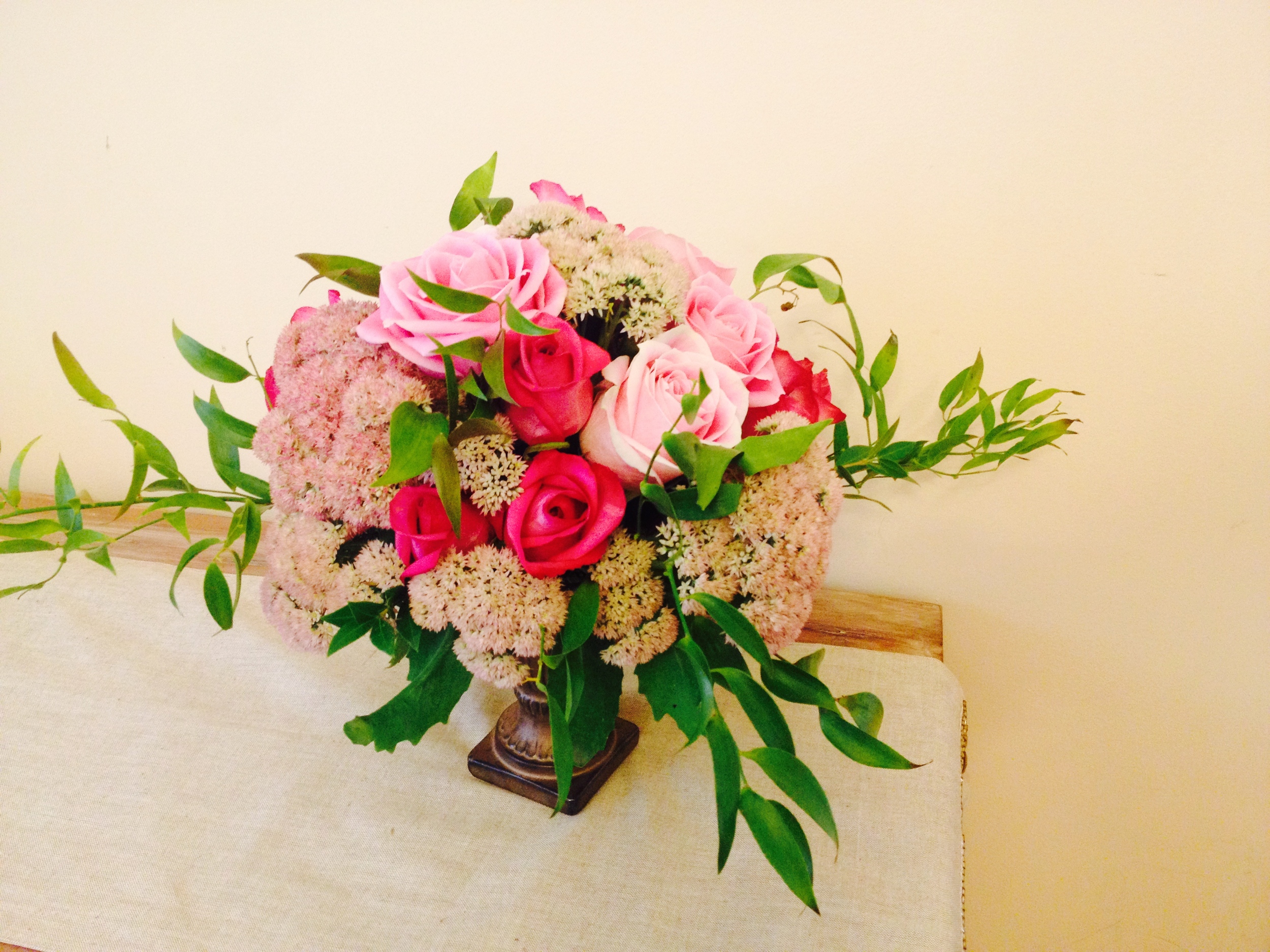 Roses, sedum, and italian ruscus