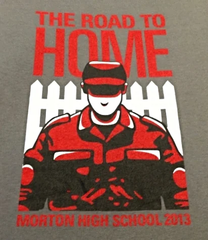 Black, White and Red Print on Charcoal Shirt