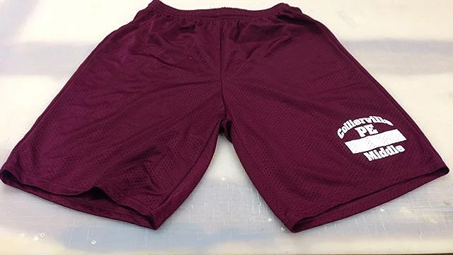 White Print on Maroon Mesh Shorts
