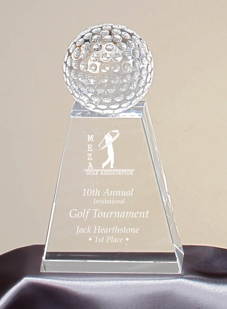 Crystal Golf Ball Large: 96908 - 7.75" tall - $117 Medium: 96907 - 6.75" tall - $107 Small: - 96906 - 5.75" tall - $96