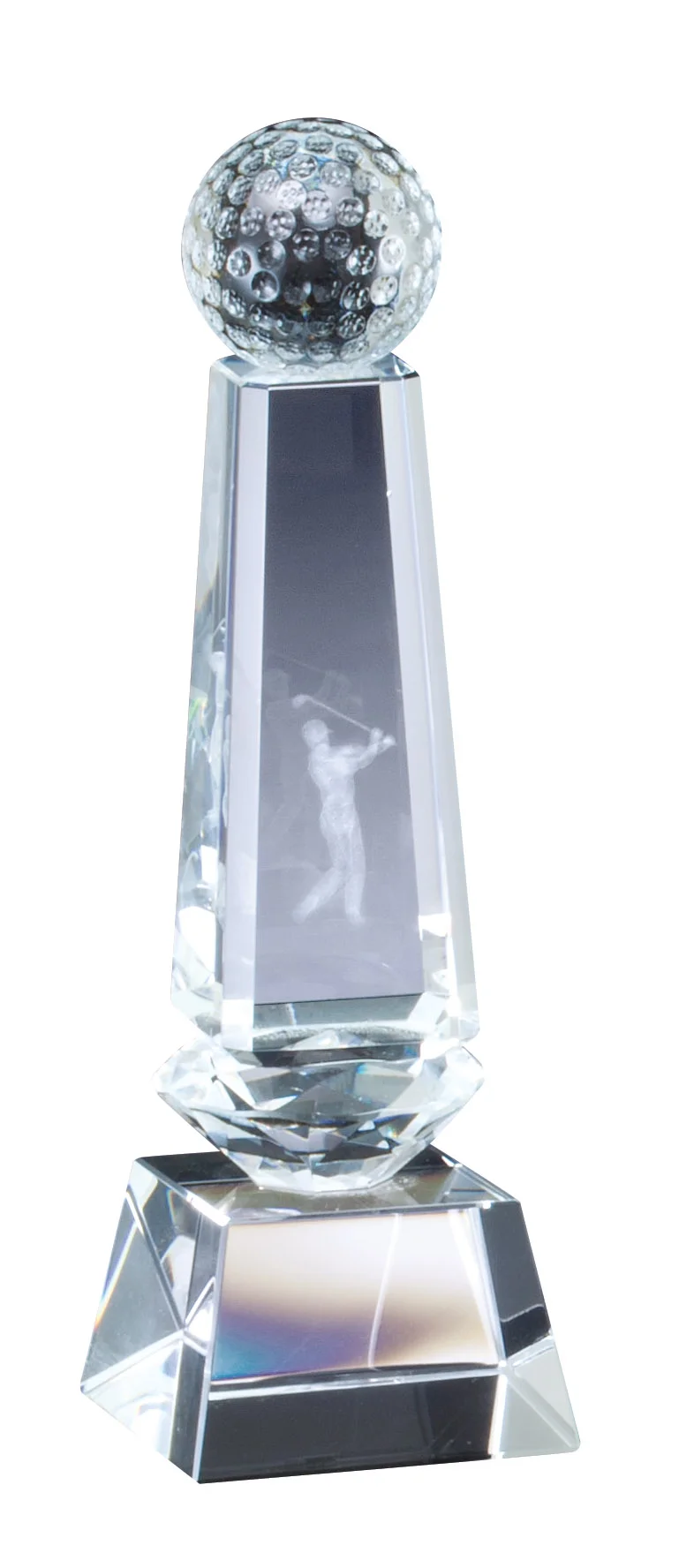 Crystal Golf Ball on Obelisk CRY370 - 8" tall x 2.5" wide Price = $57
