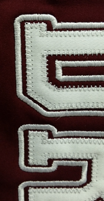 Detail of our Tackle Twill Sample of: Satin Stitch & Zig-Zag Stitch