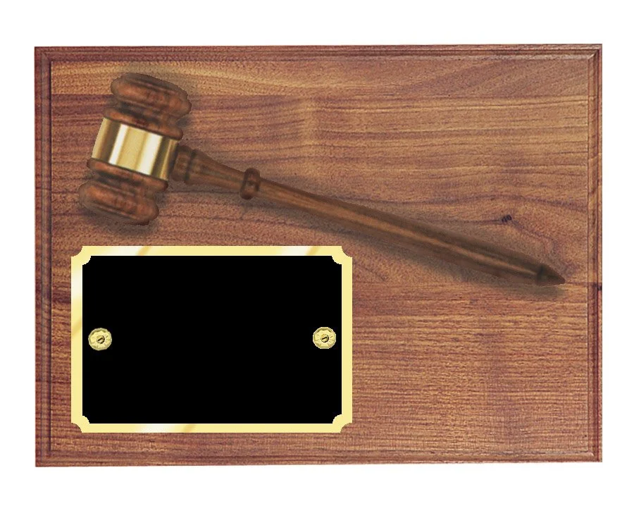 AGP-20 - Solid Walnut Board and Gavel Plaque size: 9" x 12" Price = $115 (Includes engraved plate)