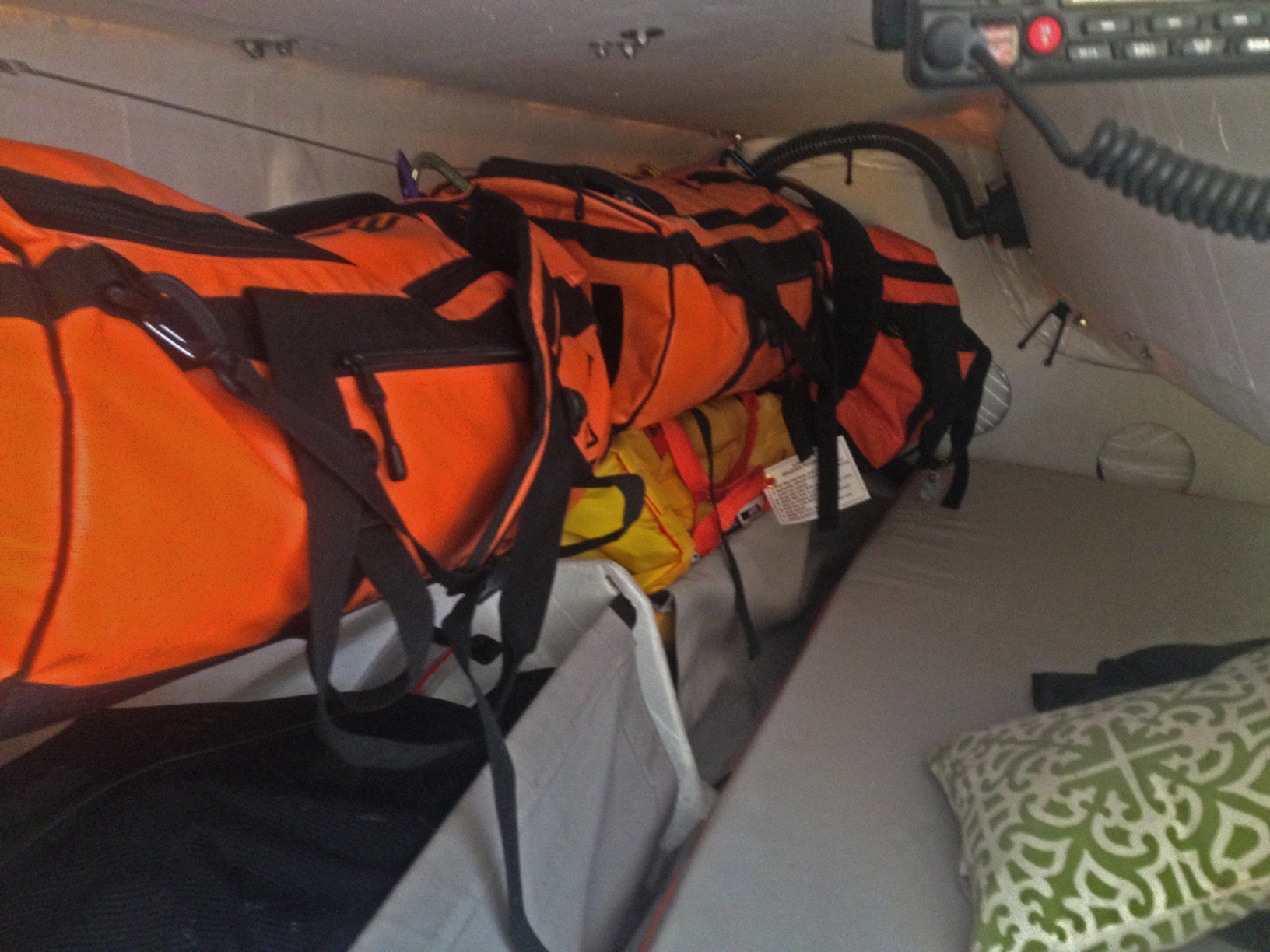 Showing how we stack gear down below to free up space on the quarter berths for R&R while racing or camping out on the mooring ball