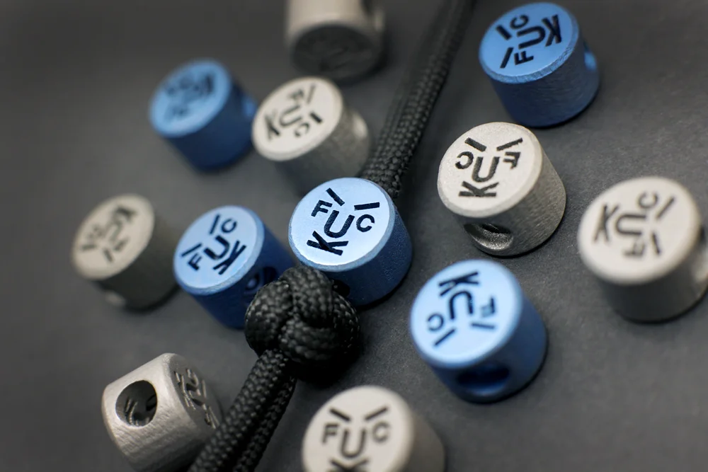 Playge FuckFace Lanyard Beads - Drop 2 .65 Inches. Titanium. Blue Anodized Finish. $60 Shipped in the US - Click Here