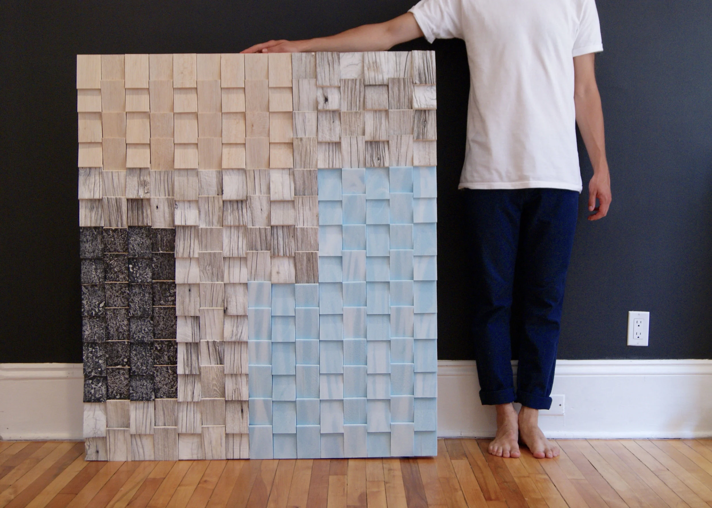 "Beachcomber 1" 48"x42" 2015 whitewashed driftwood, foam, balsa, fibreglass, resin, wax, acrylic, spray paint