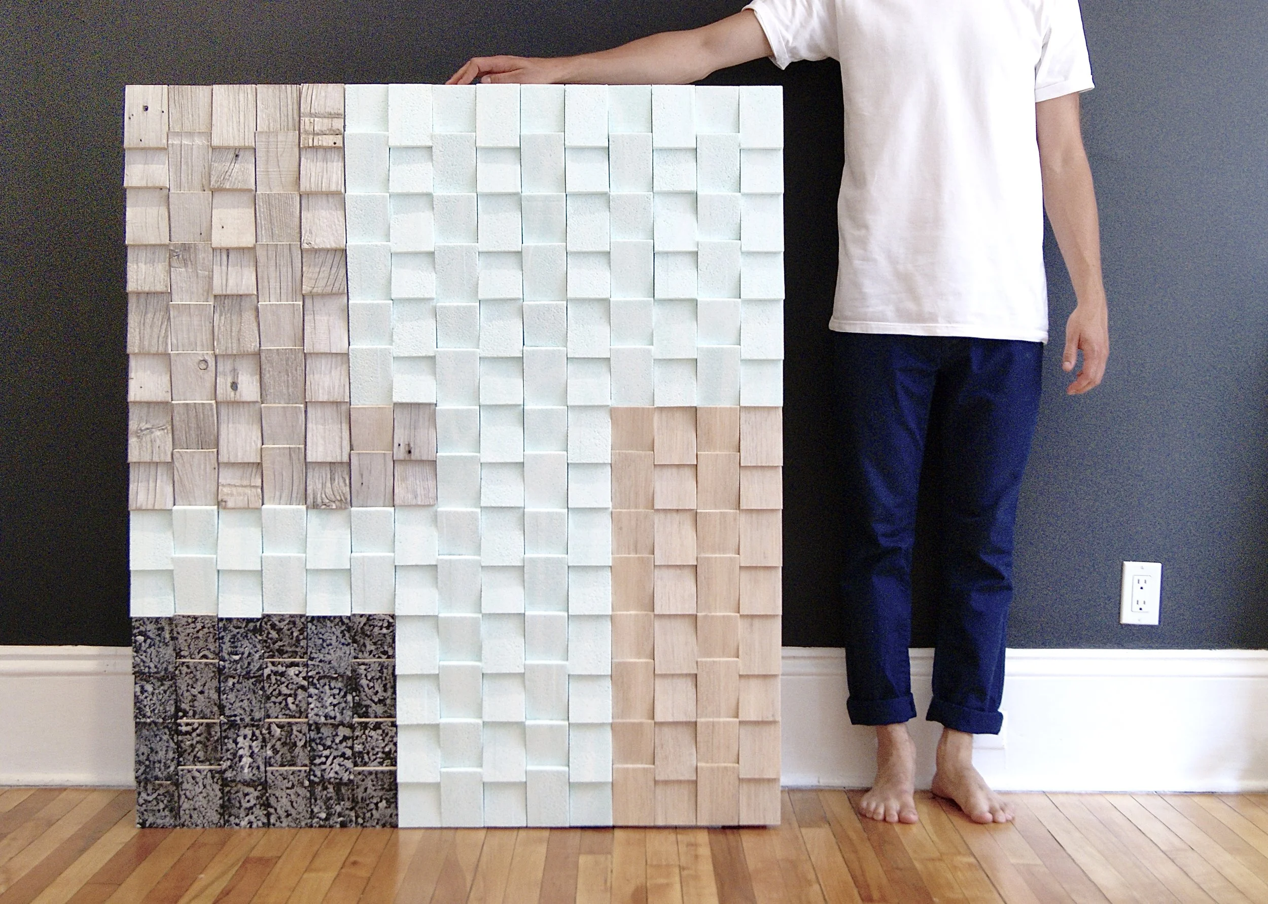 "Beachcomber 2" 48"x42" 2015 whitewashed driftwood, foam, balsa, fibreglass, resin, wax, acrylic, spray paint
