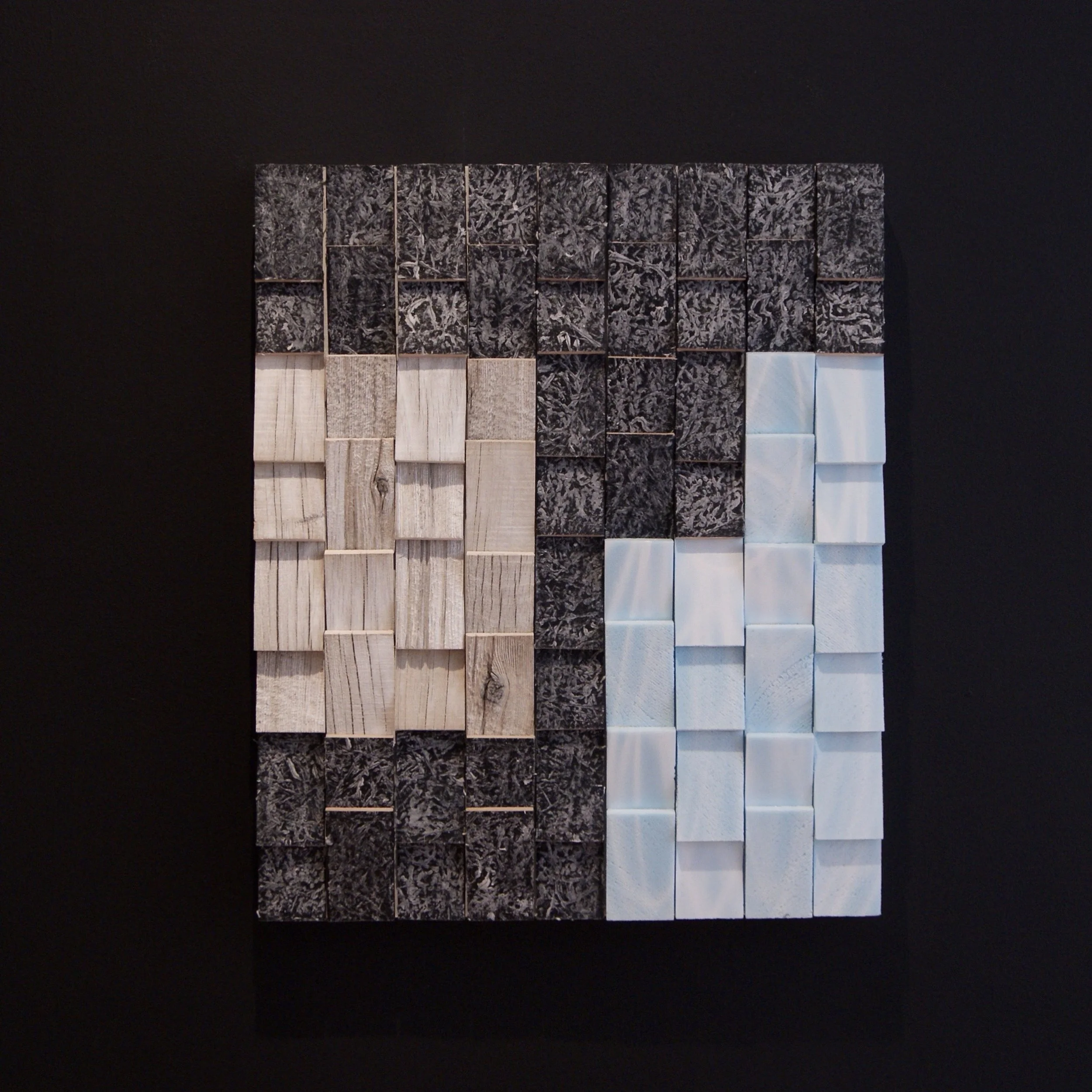 "Structural Riptide" 23"x20" 2015 whitewashed driftwood, foam, fibreglass, resin, wax, acrylic, spray paint