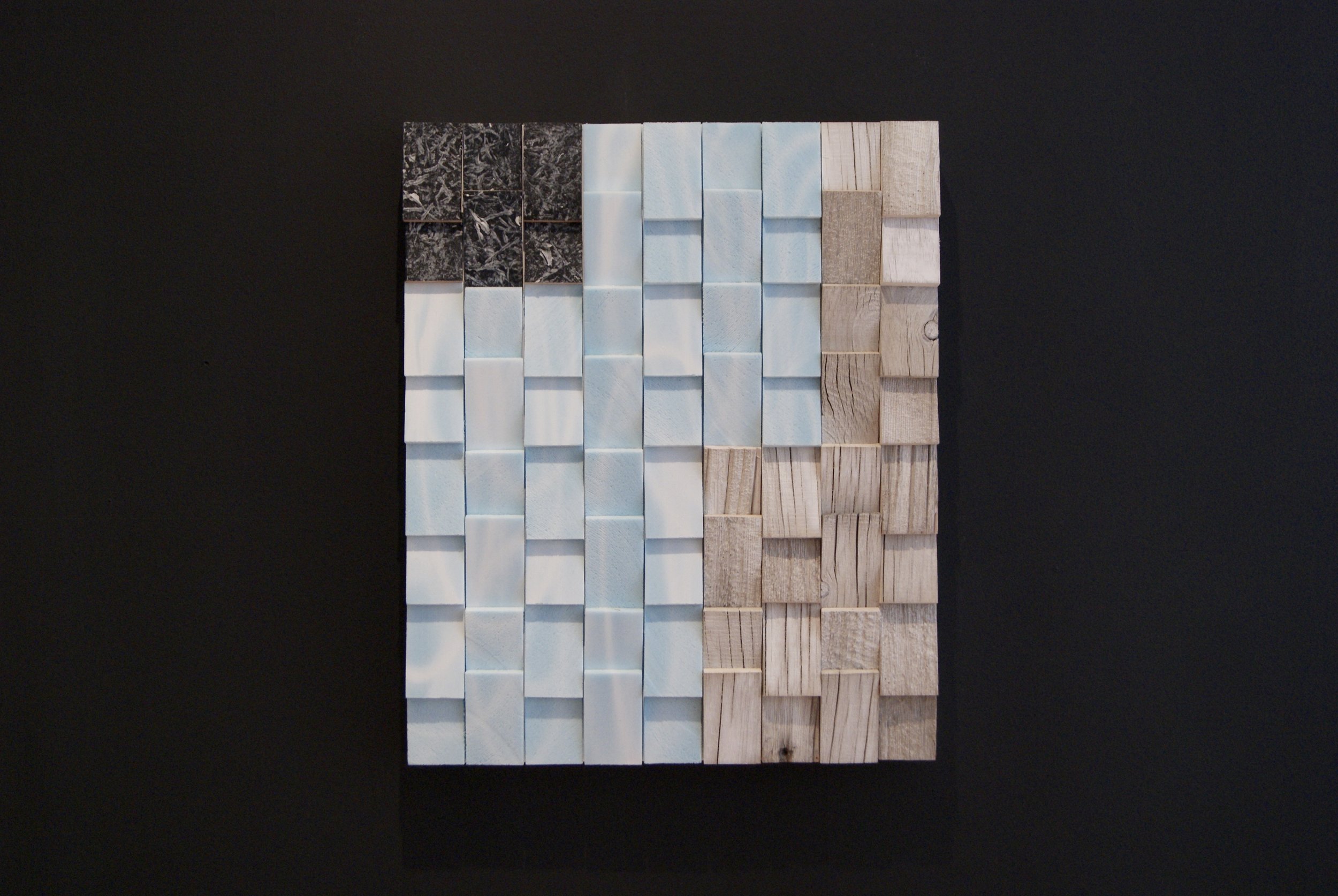 "Structural Currents" 23"x20" 2015 whitewashed driftwood, foam, fibreglass, resin, wax, acrylic, spray paint