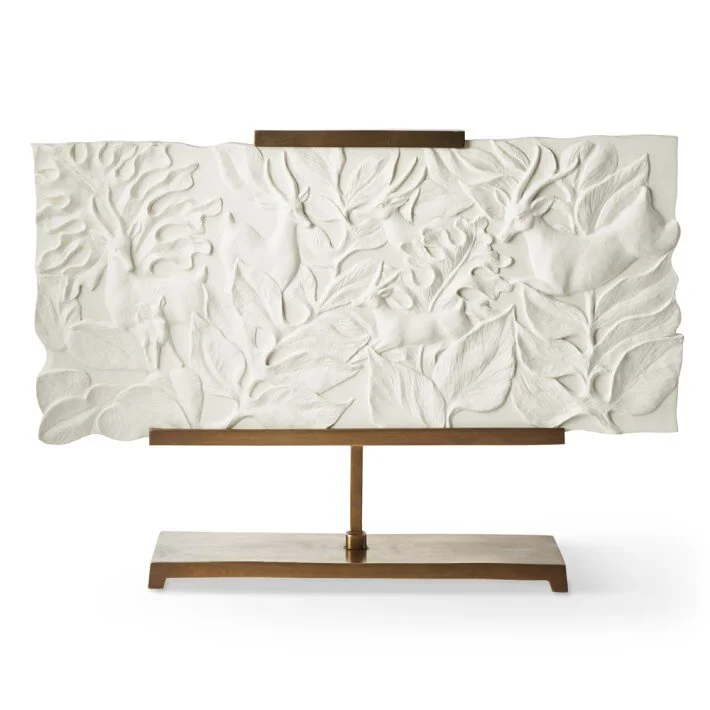 Williams Sonoma Home. Antelope mural. Plaster relief on brass plated stand.