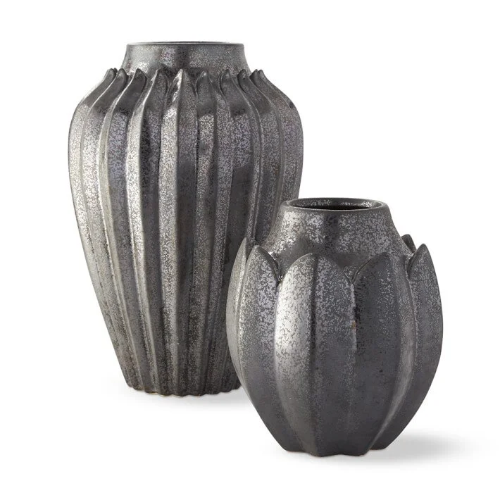 Williams Sonoma Home. Metallic glaze plant floral inspired vases.
