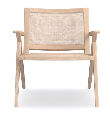 Colton-stolen med ramme i eik og stokket rygg designet. Williams Sonoma Home.