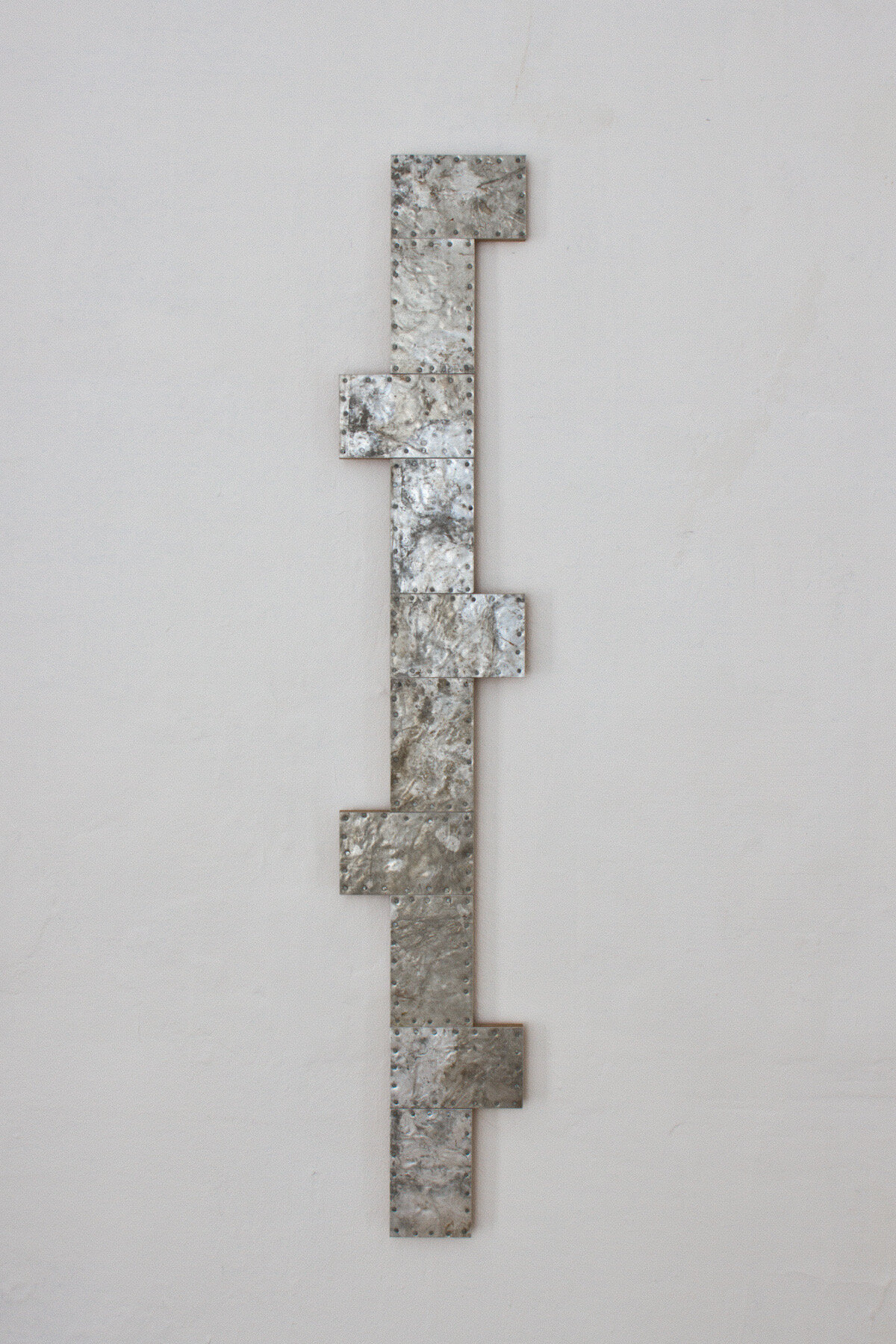Formation #4 aircraft sheet aluminum, wood approx. 55 x 9 x 3/4 inches