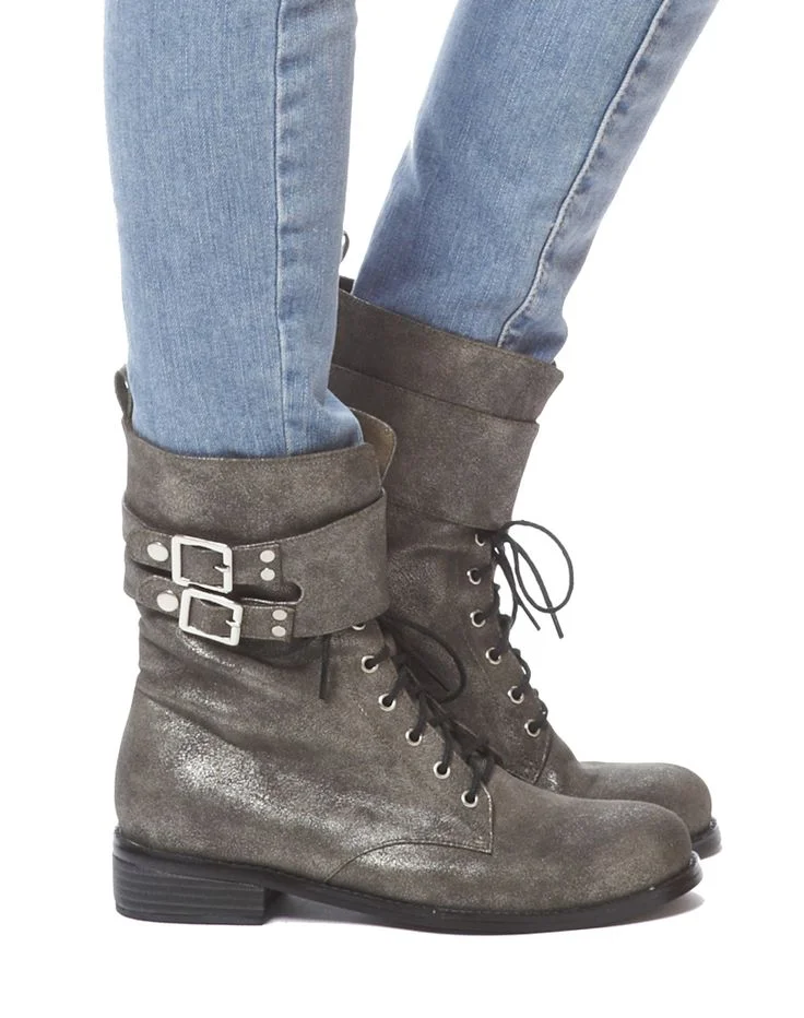 Demi Laceup Buckle Boot - Silver, $128 at Cri de Coeur