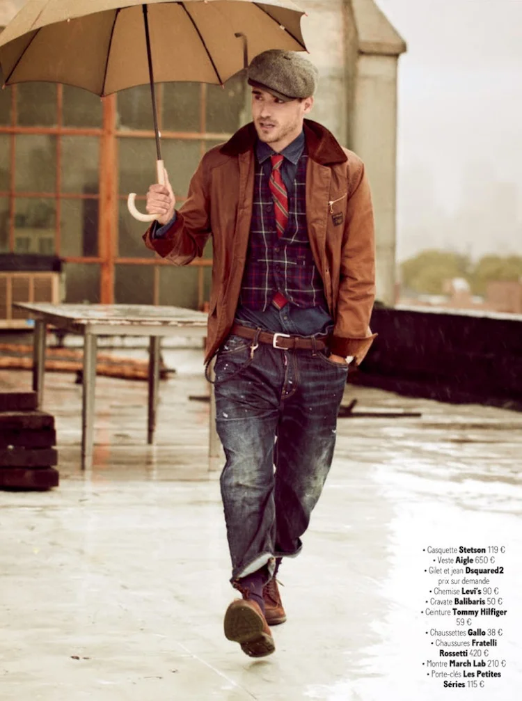 This look is rocking the smart-street genre mixing that is becoming more popular, executed with more of a workwear flair. From: derriuspierre.com