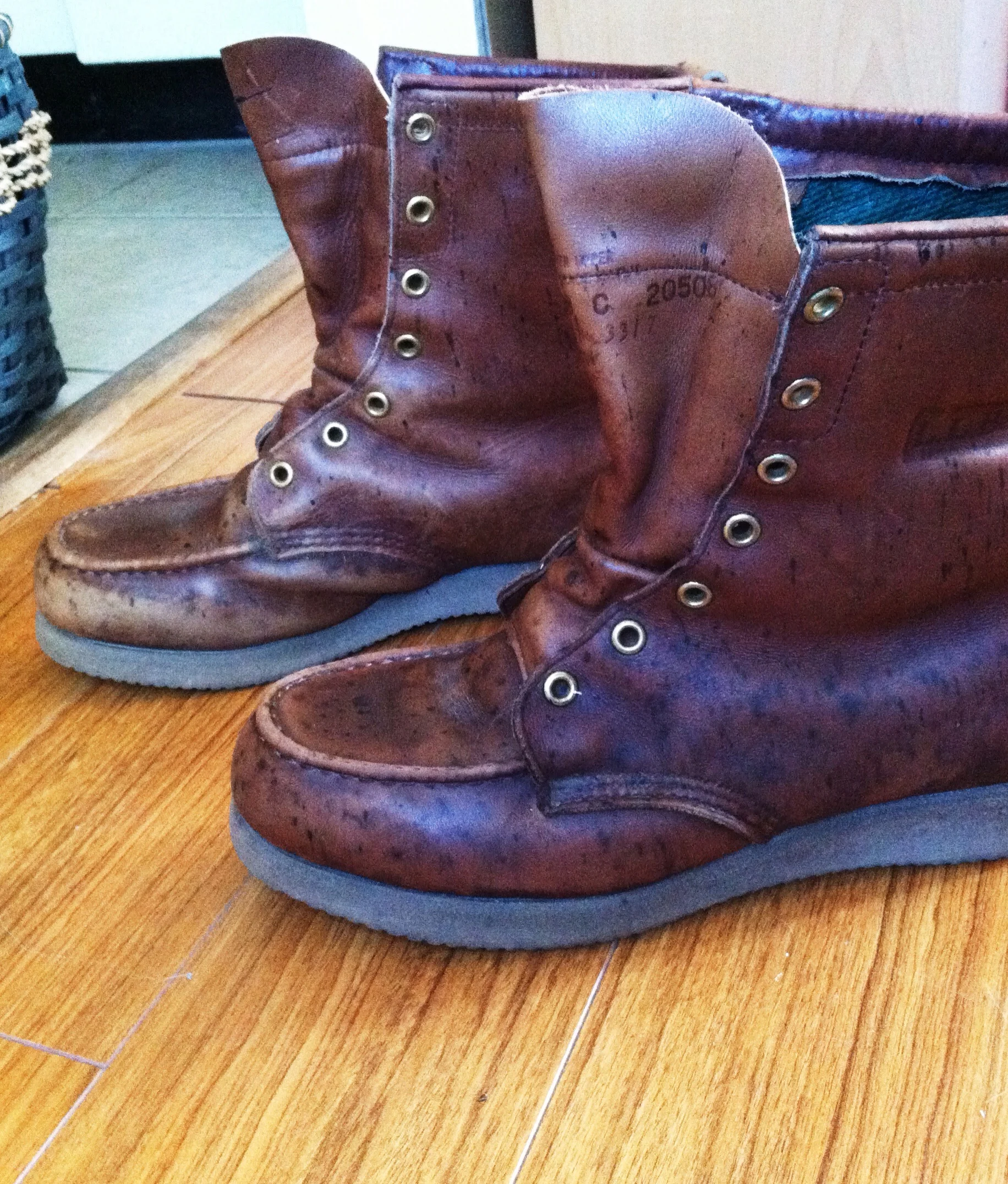 Both boots cleaned, one boot conditioned. As you can see the color has darkened up quite a bit but has restored much of the original color to the worn tips. The leather is even more smooth and buttery to the touch.