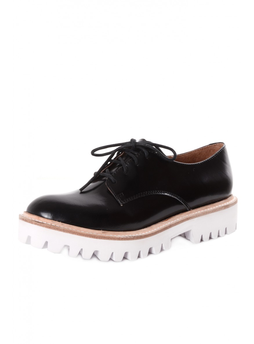 Jeffrey Campbell- PISTOL Black With Contrast White Treaded Sole Brogues
