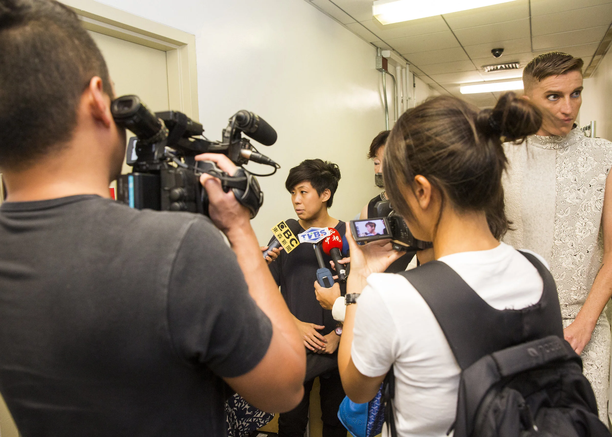 Designer Angie Chuang being interviewed