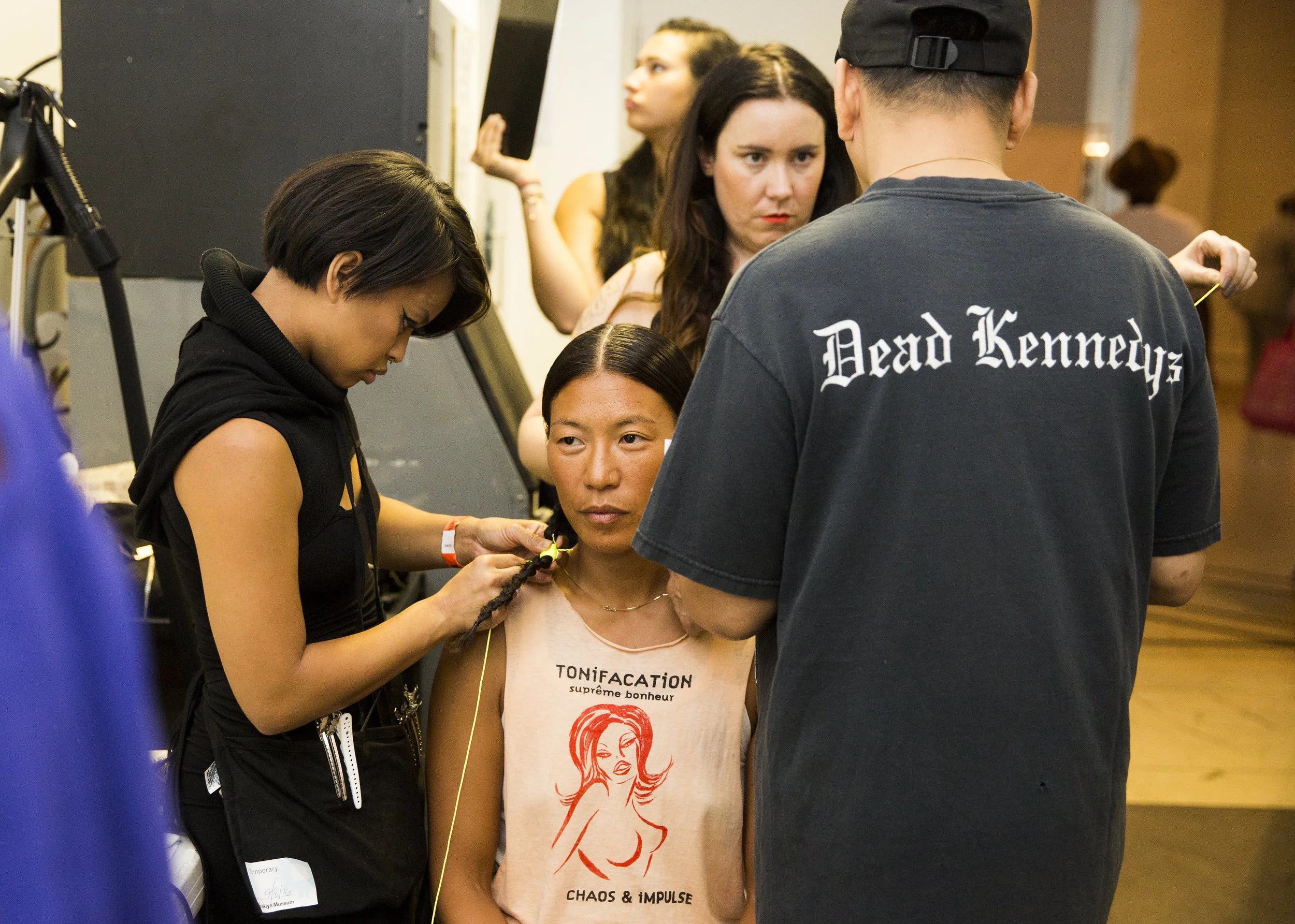 Backstage prep with Model Karen B Song