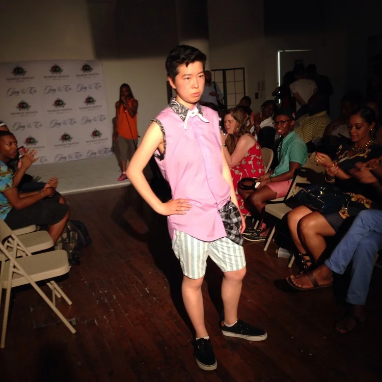 Irene Tu modeling shirt design by Courtney Stirn and Topman St