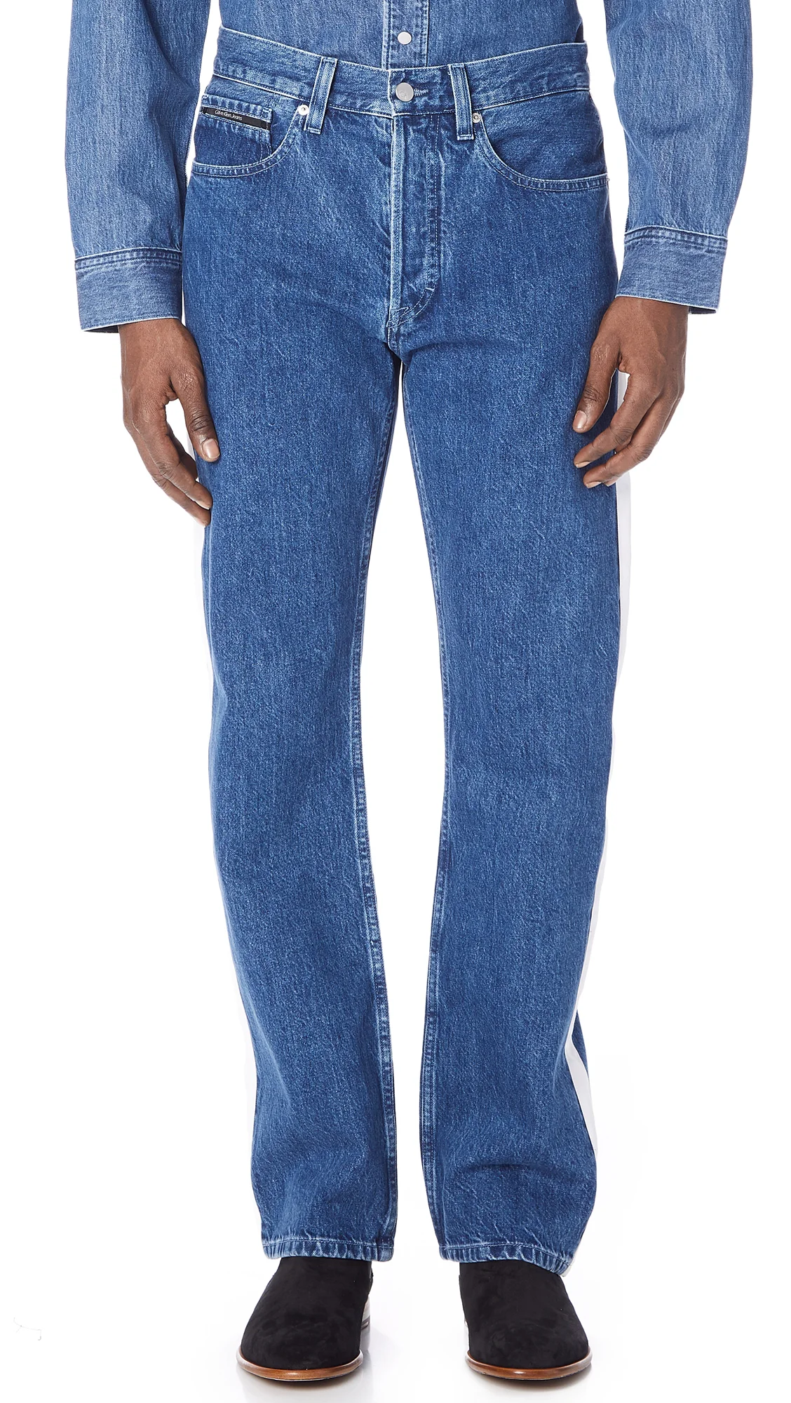Calvin Klein Hi Straight Tapered Stripe Jeans (Cut off the bottoms yourself!)