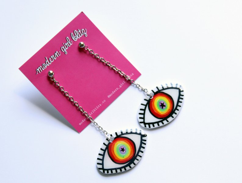 Rainbow Star Eye Dangle Earrings