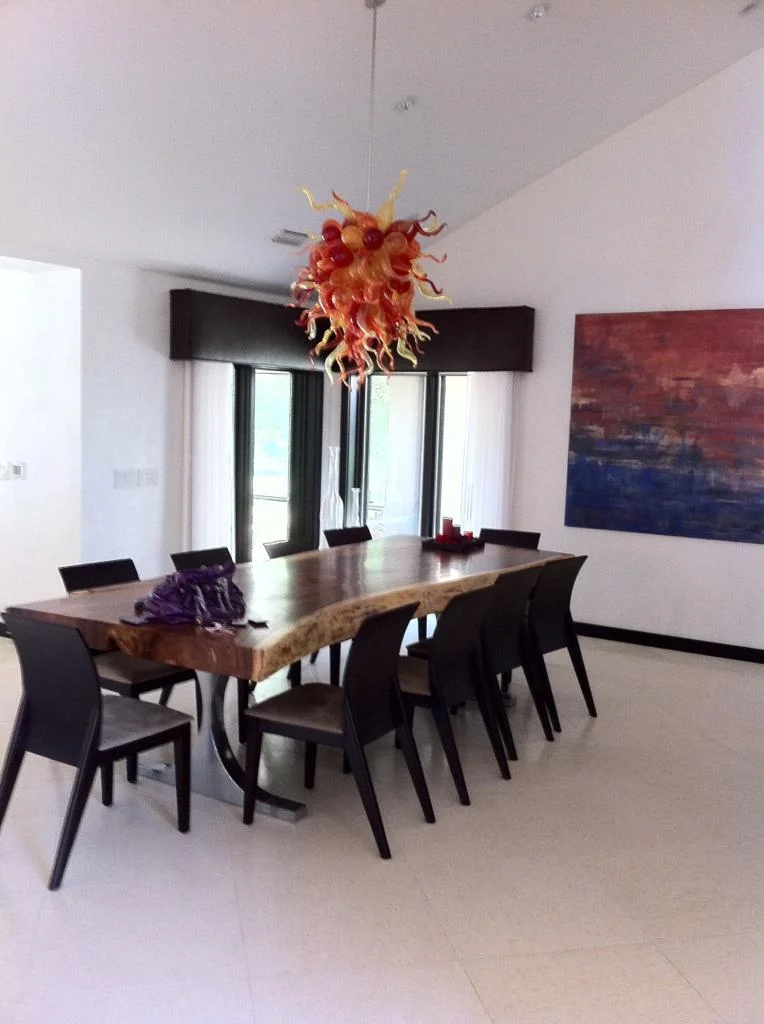 live edge Balinese Suar wood table, new legs were made here by local metal worker. 
