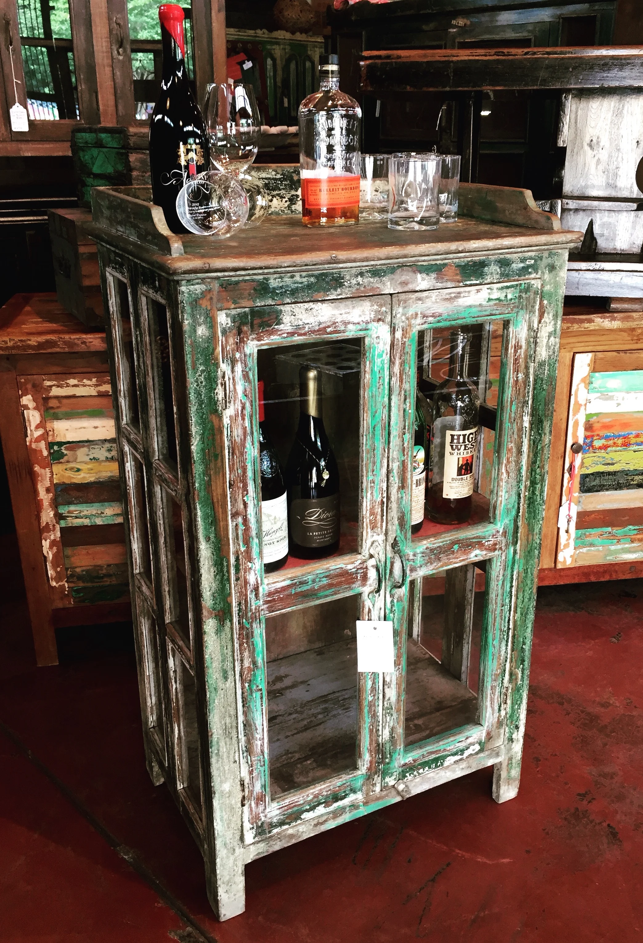 Vintage Indian Cabinet Our cabinets make awesome home bars! 25.5"w x 17.5"d x 46"h $650.00 #3546