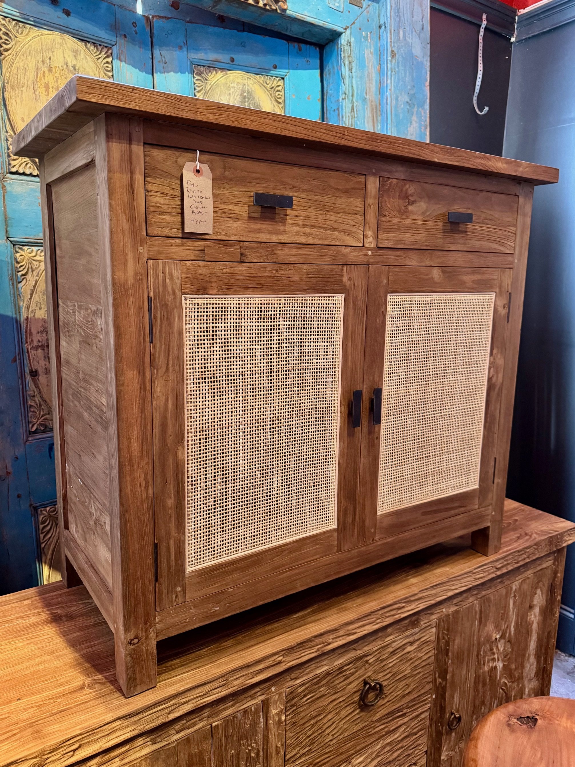 Bali Recycled Teak and Rattan Cabinet