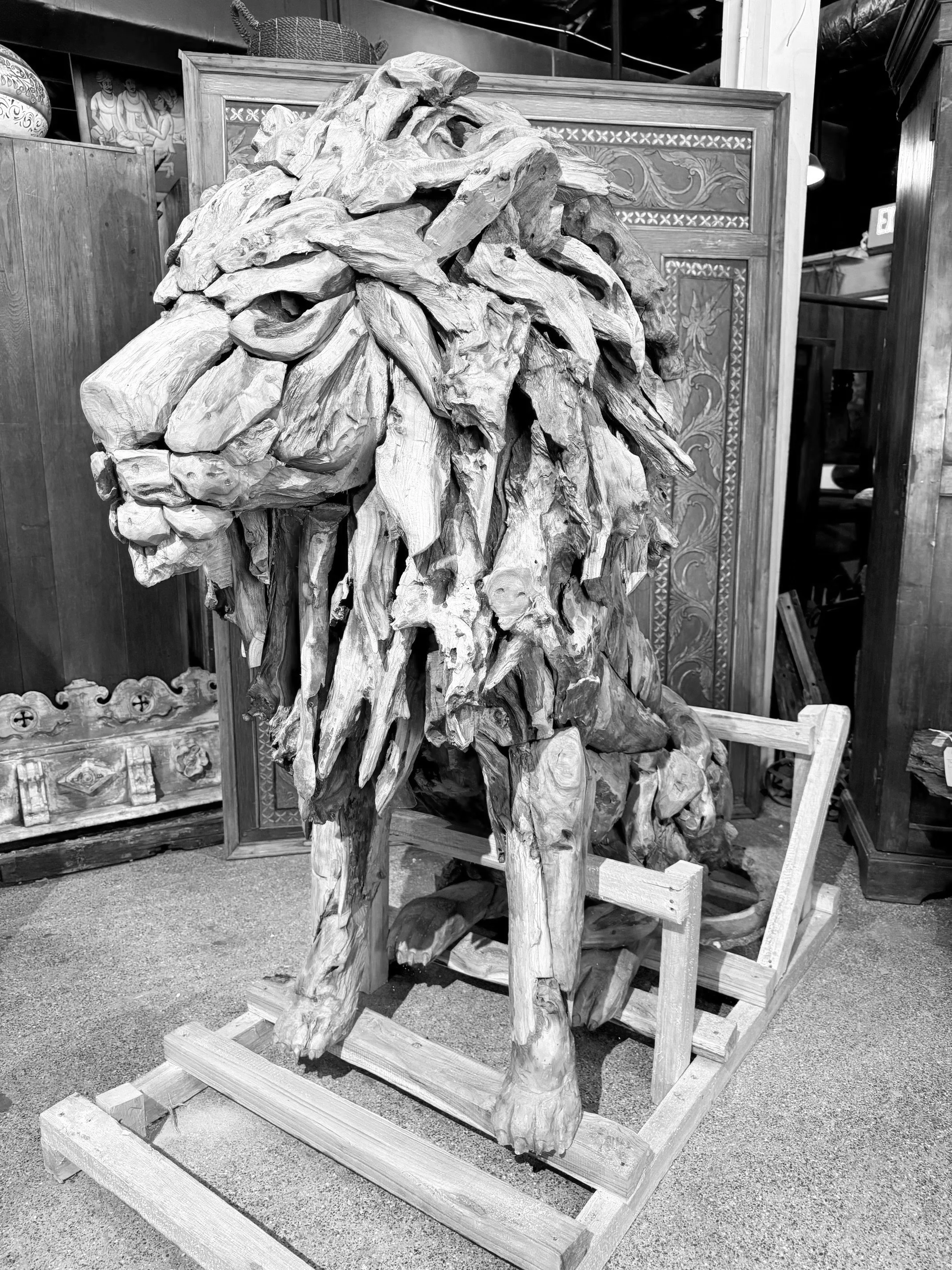 ***SOLD*** WOW! Teak Mosaic Lion
