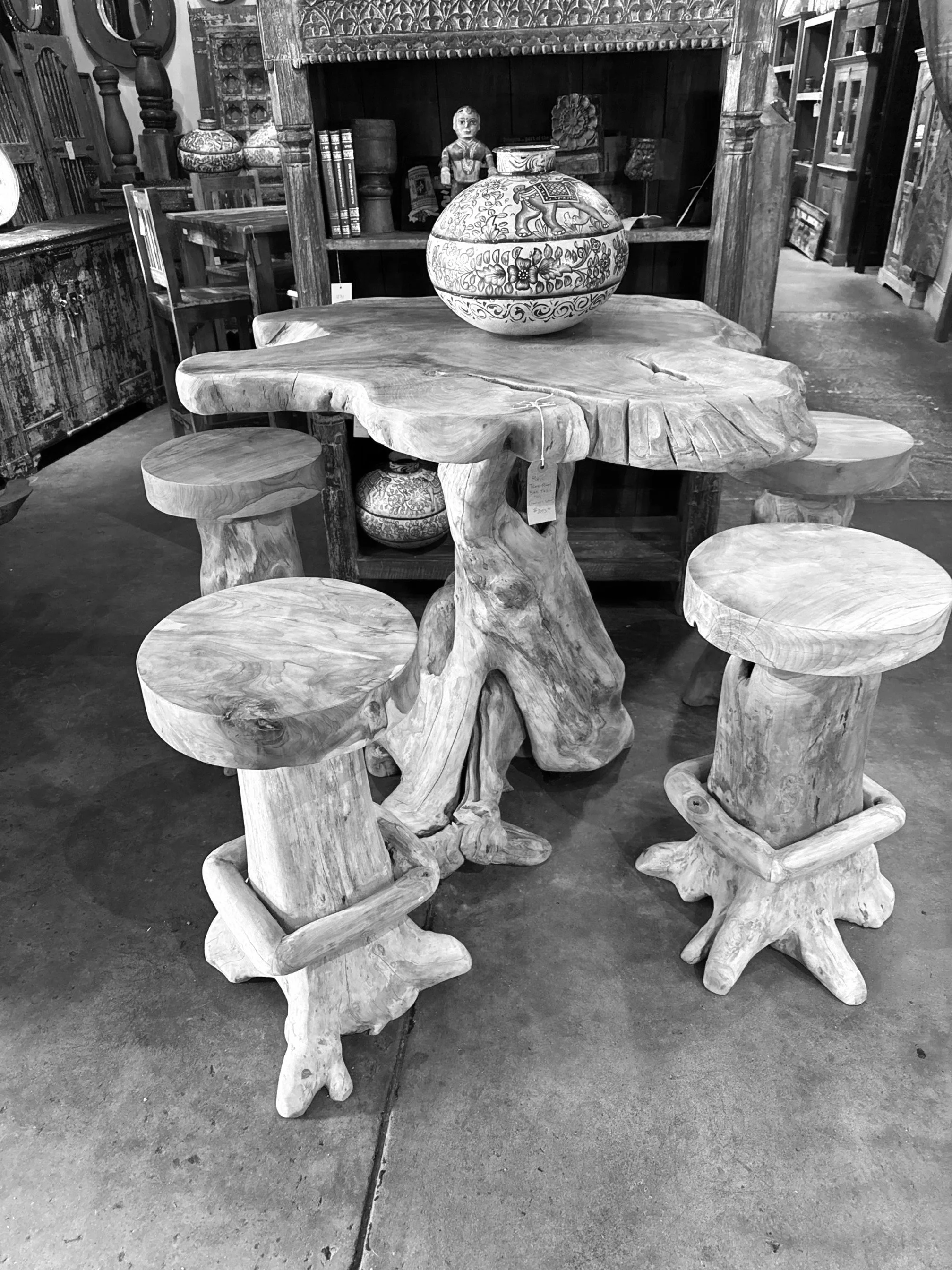 ***SOLD*** Bali Teak Root and Slab Bar set (swivel stools)