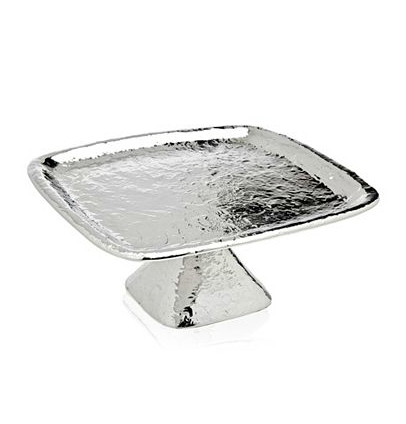 10" square silver chrome cake stand